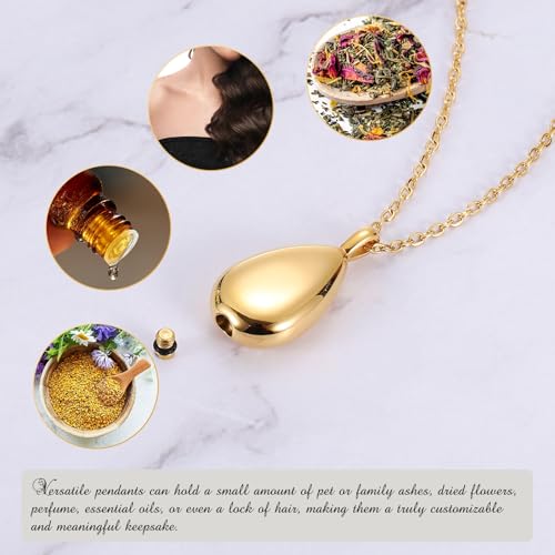 uxcell Drop Cremation Necklace Waterproof Keepsake Pendant with Funnel Kit for Ashes - color: Gold Tone
