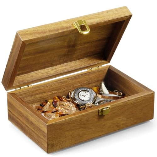 DRASTAR Small Decorative Box, Acacia Wood Box,Keepsake Box with Lid, Trinket Gift Box - color: Acacia, size: Small(With Lock)
