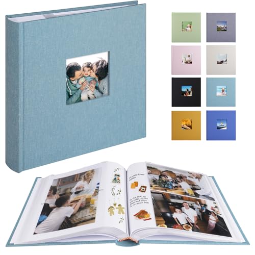 1DOT2 Photo Album with Writing Space, 100 Pages, Linen Cover, Cyan Blue - color: Cyan Blue