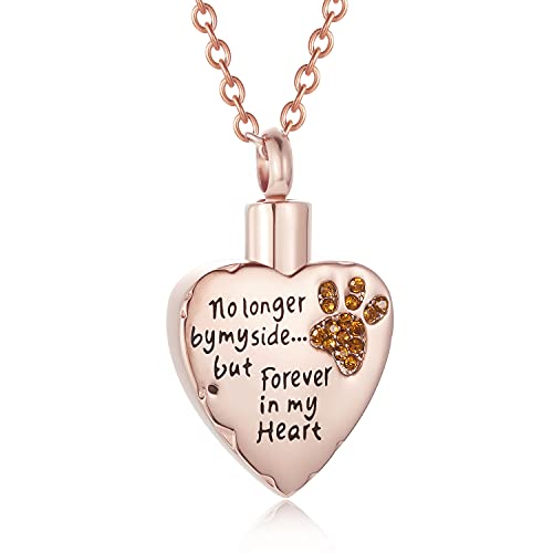 Fashion Pet Cremation Jewelry Stainess Steel Heart Keepsake Ashes Necklace Dog Cat Paw Memorial Urn Pendant - color: Rose Gold-Yellow