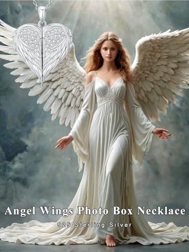 Dorunmo Personalized Heart Locket Necklace That Holds 2 Picture 925 Sterling Silver Custom Lockets Pendant Memorial Jewelry Gifts for Mom Sisters - color: Angel Wings, style: Personalized-Photo