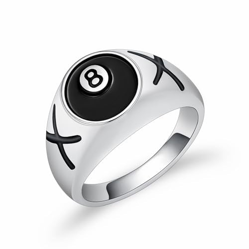 Minicremation Cremation 8 Ball Urn Ring for Ashes Stainless Steel Lucky 8 Billiards Balls Ring Waterproof Memorial Keepsake Cremation Ring Holds Loved Ones Ash with Filling Kits - color: Silver 6#