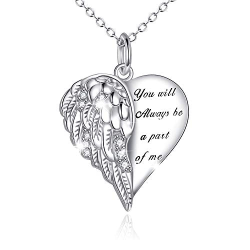 YFN Guardian Angel Wings Heart Necklace Sterling Silver Angel Wings Memorial Sympathy Jewelry for Women Girls Gifts - style: Guardian angel necklace