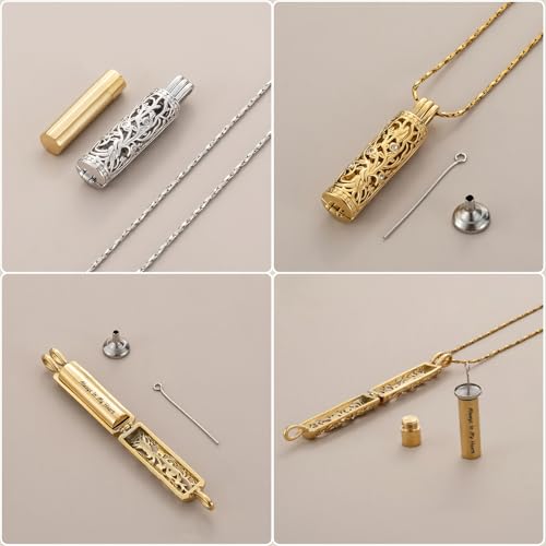Cylinder Urn Necklace Crystal Tree of Life Cremation Jewelry Pendant for Women Men Vial Cremation Ash Pendant Loved One Memorial Jewelry with Mini Keepsake Urn Ash - Always In My Heart - color: All Gold-Always In My Heart