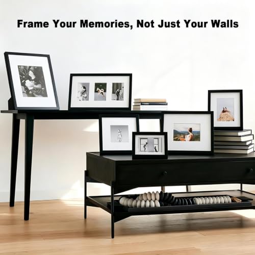 RPJC 8x10 Solid Wood Picture Frame Real Glass Cover Black - color: Black, size: 8x10 mat 5x7