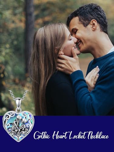 Personalized Heart Locket Necklace That Holds Pictures 925 Sterling Silver Custom Photo Lockets Necklaces Jewelry Gifts for Family Women Lover - color: Skull-Abalone shell, style: Locket Only