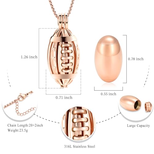 Oinsi American Football Cremation Locket Necklace For Ashes Of Loved Ones Stainless Steel Memorial Urn Jewelry Women Men Keepsake Fashion Necklace - color: All Rose Gold
