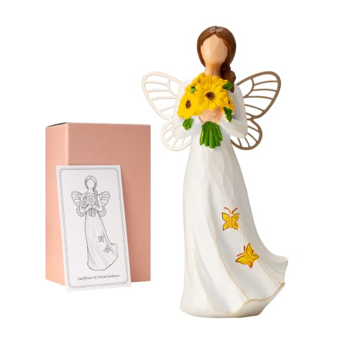 Sunflower Guardian Angel Figurine, 6.3" Hand-Painted Resin Sculpted Statue with Enclosure Card, Meaningful Healing, Bereavement & Friendship Gift for Women, Mom and Home Decor - color: Sunflower