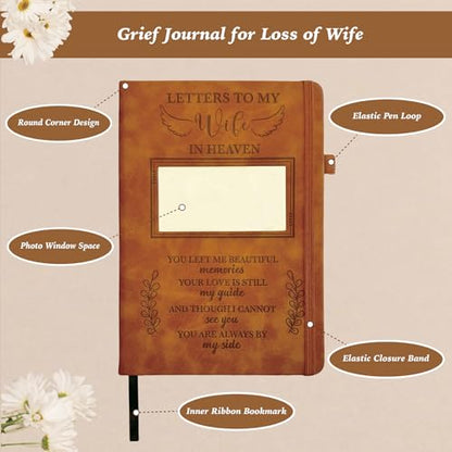 Wife Grieving Gift, Sympathy Condolence Remembrance Memorial Gifts | Letters To My Wife In Heaven Faux Leather Journal with Window Cover 200 Pages A5 Lined for Family Friend Who Loss of Wife - style: Wife