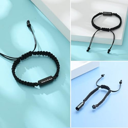 Hearbeingt Cylinder Cremation Bracelet for Ashes Adjustable Rope Urn Bangle - color: A-Black Always In My Heart