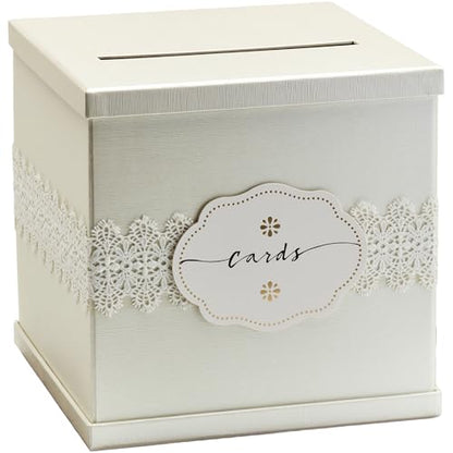 Ivory Wedding Card Box, Large 10” White Gift Card Box Envelope Money Holder | Graduation, Funeral Reception, Bridal & Baby Shower, Anniversary, Quinceanera, Birthday Party, Sweet 16, Baptism Basket, Slot
