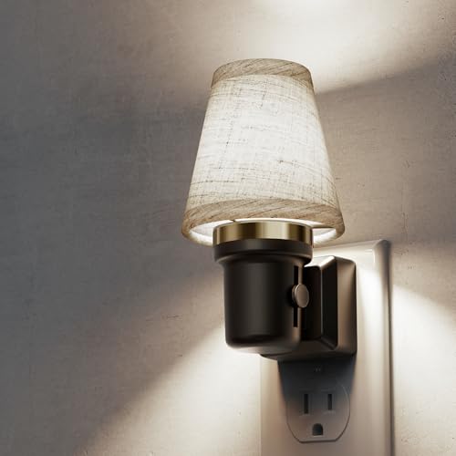L LOHAS LED Night Lights Plug into Wall, Linen Fabric Night Light - color: Round Platform-5000K, size: 1 Pack