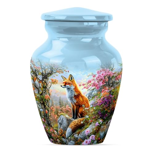 Springtime Fox Urn for Human Ashes Adult - Memorial Urns - 3 Inch - Pack of 1 - Mini Keepsake Urn - Small Ashes Keepsake - Unique Keepake for Mom - Cremation Ash Holder - color: Fox - Light Blue, size: 3 Inch - Pack of 1