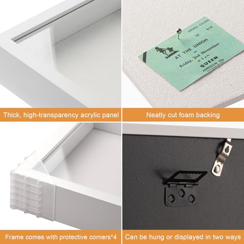 16x20 Large Shadow Box Frame with Thickened Acrylic Panel & Pins - color: White+high Definition Panel + Shatter-proof Packaging, size: 16x20