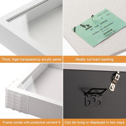 16x20 Large Shadow Box Frame with Thickened Acrylic Panel & Pins - color: White+high Definition Panel + Shatter-proof Packaging, size: 16x20