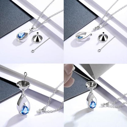 Sariel 925 Sterling Silver Teardrop Cremation Necklace for Ashes - color: December