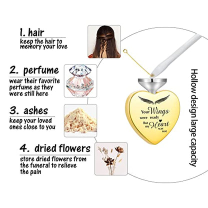 Dletay Heart Urn Necklace for Ashes with 12 Birthstones Cremation Jewelry for Ashes -Your Wings Were Ready My Heart Was Not - color: Your wings-Gold