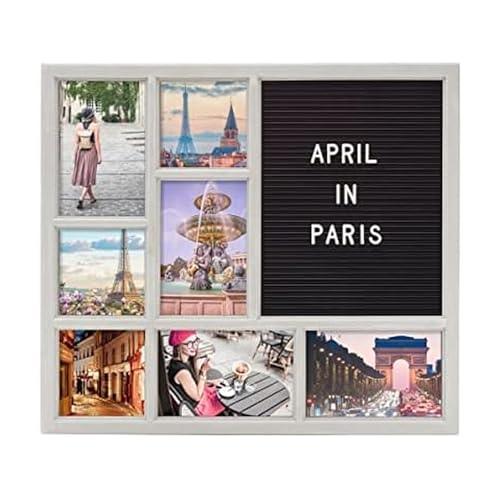 MELANNCO Customizable Letterboard 7-Opening Photo Collage, 15 x 17 inch, Distressed Grey - color: Distressed Gray, size: 15x17 - 7 Opening