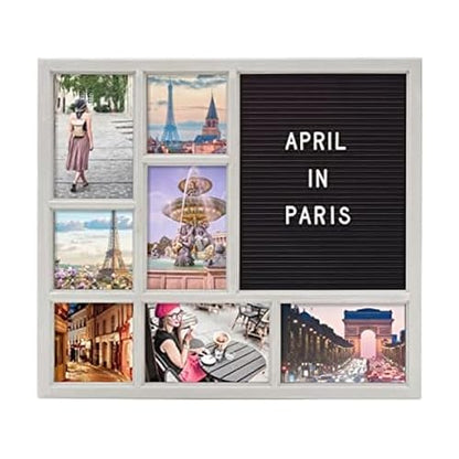 MELANNCO Customizable Letterboard 7-Opening Photo Collage, 15 x 17 inch, Distressed Grey - color: Distressed Gray, size: 15x17 - 7 Opening