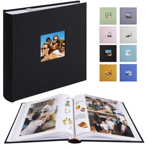 1DOT2 Photo Album with Writing Space, 100 Pages, Linen Cover, Cyan Blue - color: Black