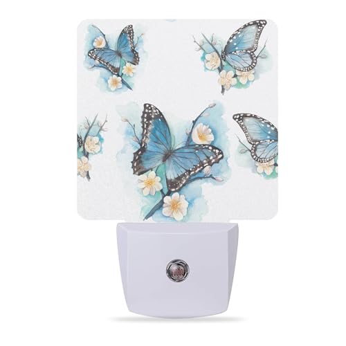 Night Lights Plug into Wall Blue Butterfly on Blossom Night Lights Dusk to Dawn Sensor Led Lamp for Women Men,Led Lights for Stairway/Hallway/Bedroom,0.5W - color: Blue Butterfly on Blossom