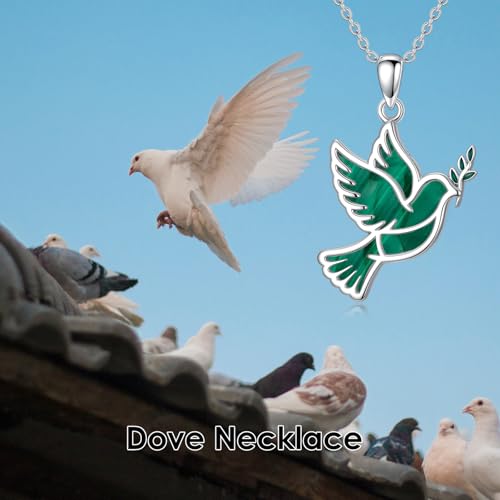 Dove/Hummingbird/Red Cardinal/Dragonfly/Butterfly Necklace 925 Sterling Silver Turquoise/Opal/MoonStone/Crystal/Malachite Bird Necklace Dove Pendant Jewelry for Women Men - color: Dove Malachite