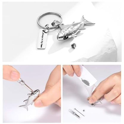 Hearbeingt Fish Hook Urn Keychain for Ashes Fishing Cremation Jewelry | Stainless Steel,Memorial Keychain,Urn Pendant, Ash Holder for Human Pet,Keepsake Jewelry,Bereavement Gift,with Fill Tool - color: Silver