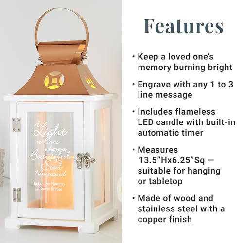 Let's Make Memories Personalized Memorial Lantern - Sympathy - Condolences - LED Candle - Automatic Timer - Wood/Stainless Steel - Copper Finish - A Light Remains - style: A Light Remains