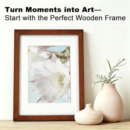 RPJC 11x14 Solid Wood Picture Frame Real Glass Cover Brown - color: Brown, size: 11x14 mat 8x10