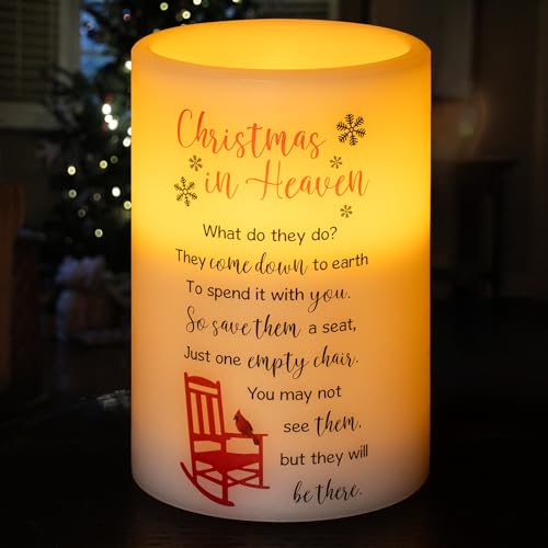 Flameless Memorial Candle, Christmas in Heaven Real Wax LED Light with Timer Sympathy Gift for Loss of Loved One Memorial Gifts for Loss of Mother Father Remembrance Gifts (6" x 4") - color: Christmas in Heaven