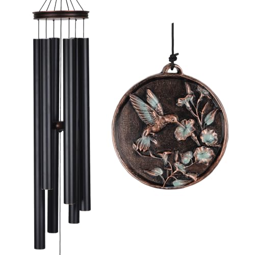 Large Wind Chimes for Outside Deep Tone - 46'' Wind Chimes Outdoor Clearance, Windchimes Outdoors, Memorial Wind Chimes, Sympathy Gift, Patio, Home Décor, Vintage Black (46" Hummingbird - A) - size: 46" Hummingbird - A