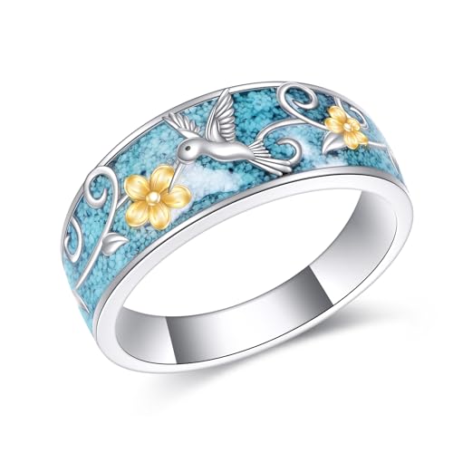 ONEFINITY Turquoise Rings S925 Sterling Silver Turquoise Ring Jewelry Gift For Women Men - size: 8, style: Hummingbird
