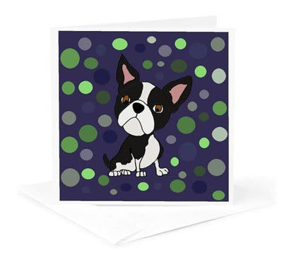 3dRose Greeting Cards - Funny Cute Boston Terrier Dog and Circle Pattern Abstract Art - 12 Pack - Pets