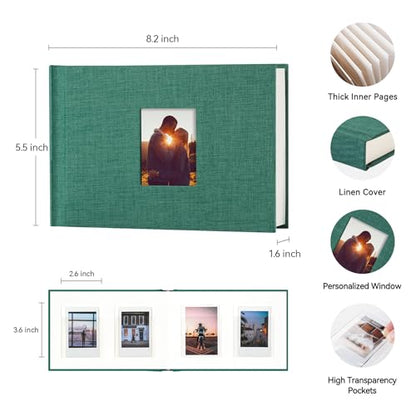 Instax Mini Photo Album with Writing Space, 56 Pockets, Green | Compatible with 2x3 inch & Polaroid Pictures, Recessed Clear Pockets, Wedding Guest Book and Family Memories - color: Green, size: 52 Pockets