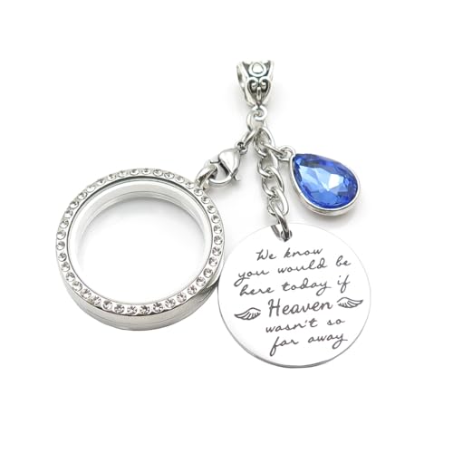 IDLAN Wedding Bouquet Locket Charm Rhinestone Photo Frame Memorial Bridal Bouquet Charm Memorial Photo Keepsake Something blue - style: We Know -Round