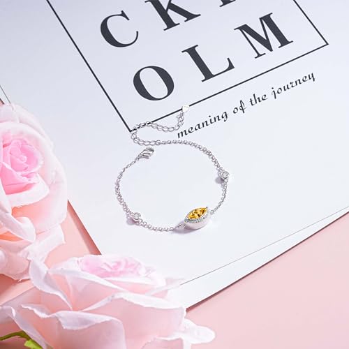 Urn Bracelet for Ashes for Women 925 Sterling Silver - Cremation Paved Oval Cubic Zircon/Opal/Moonstone/Infinity/Heart Rose Flower/Butterfly Memorial Jewelry Keepsake Locket Gifts - style: Citrine