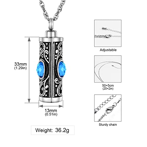 XIUDA Crystal Cremation Urn Necklace for Ashes Keepsake Stainless Steel Memorial Pendant with Flower - color: Sea Blue