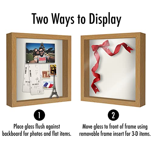 Americanflat 11x11 Shadow Box Frame with Shatter-Resistant Glass - Silhouette Collection - Large Shadow Box Display Case for Tabletop and Wall Display - Dark Oak with Soft Felt Back | Shatter-resistant glass, 1.5 inch interior depth, displays keepsakes, m