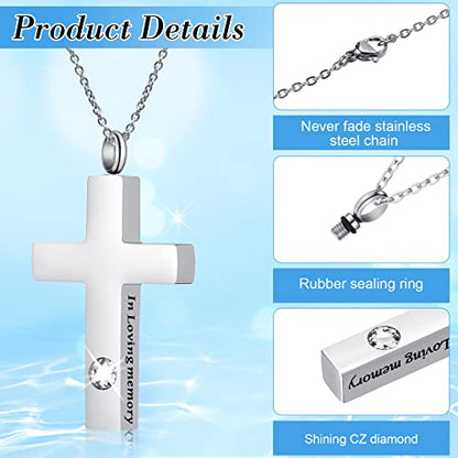 Yinkin 8 Pcs Urn Necklace for Ashes Cremation Cross Necklace Stainless Steel Cremation Jewelry Ashes Memorial Jewelry for Men Women - color: Black and Silver