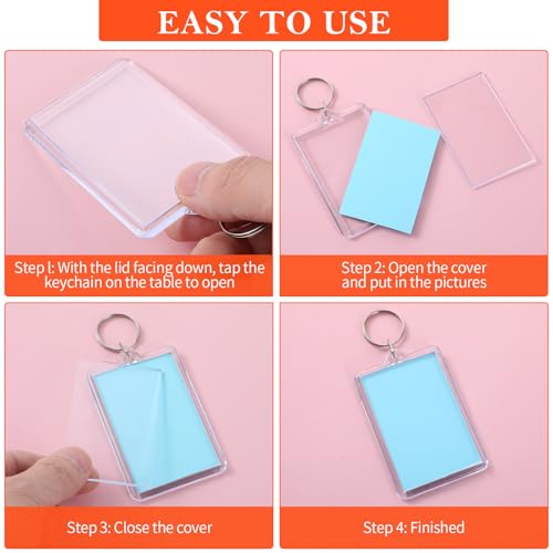 50 PCS Photo Insert Keychains, Acrylic Clear Blank Keyrings Picture Frame Keyring with Split Ring for Personalised Custom and Passport Photo Size, 1.8 Inch by 2.8 Inch