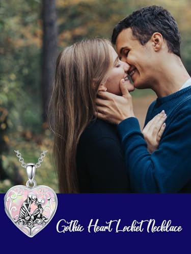 Personalized Heart Locket Necklace That Holds Pictures 925 Sterling Silver Custom Photo Lockets Necklaces Jewelry Gifts for Family Women Lover - color: Skull-Pink opal, style: Locket Only