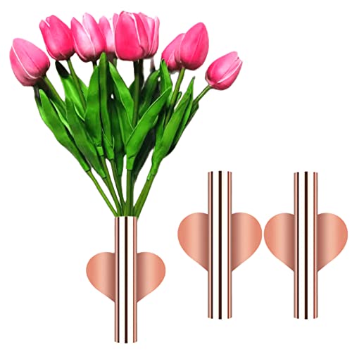 2 Pcs Gold Wall Decor, Plant Wall Vase Metal Tube Decoration Holder Used to Display Dried Flowers, Fake Flowers, Also Suitable for Gravestone Memorial Decoration (Heart-Shaped Rose Gold) - color: Heart-shaped Rose Gold