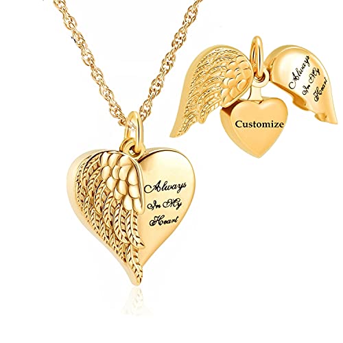 shajwo Cremation Jewelry Angel Wing Heart Urn Necklaces for Ashes Memorial Keepsake Pendant for Women Men - style: Customize