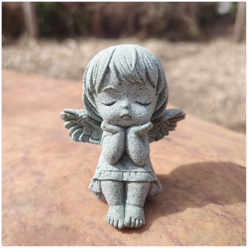livelyfish Little Angel Statue with Wings Cute Girl Collectible Figurine | Sandstone Statue, Aquarium Decor, Fish Tank Decor, Home Shelf Desk Decor