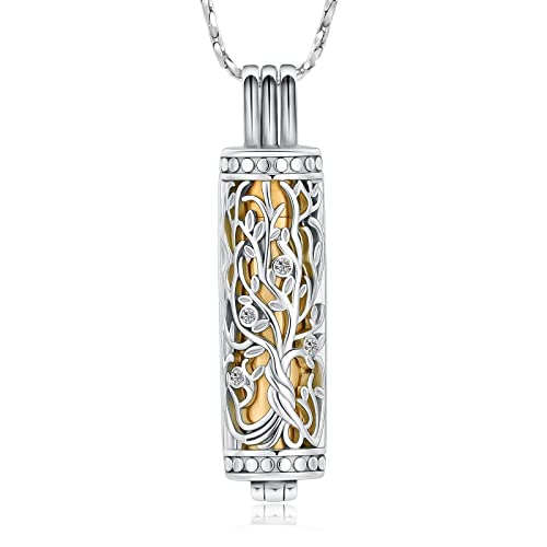 Urn Necklace for Ashes with Hollow Vial Cylinder Cremation Jewelry for Ashes Tree of Life Memorial Jewelry Gifts for Women Ashes Necklace Lockets Ashes Holder for Men Pet - color: Silver-gold