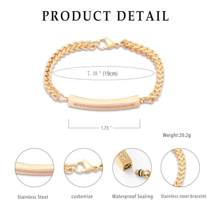 Cremation Urn Cuff Bracelet for Ashes Stainless Steel Crystal Cube Cremation Bangle Keepsake Ashes Jewelry - color: Gold