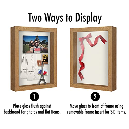 Americanflat 8.5x11 Shadow Box Frame with Shatter-Resistant Glass - Silhouette Collection - Large Shadow Box Display Case for Tabletop and Wall Display - Dark Oak with Soft Felt Back | Shatter-resistant glass, 1.5 inch interior depth, hangs vertical or ho