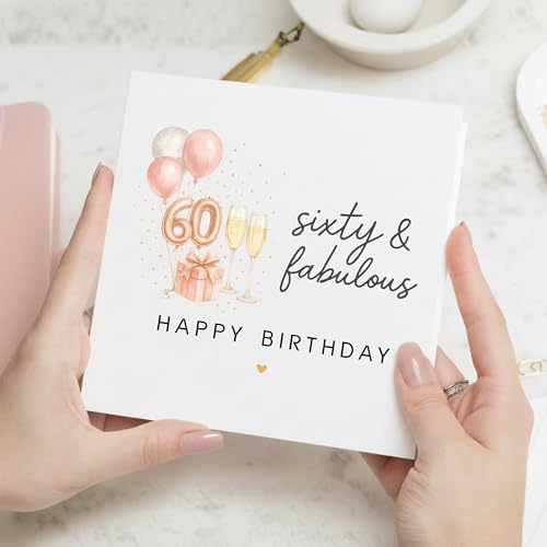 TEEMI-40th 50th 60th Birthday Card for Women - Fabulous Birthday Greeting Card with Envelope, Rose Gold Balloons Champagne Design, 300gsm Premium Cardstock, Blank Inside for Mom Sister Friend Wife (60th) - color: 60th