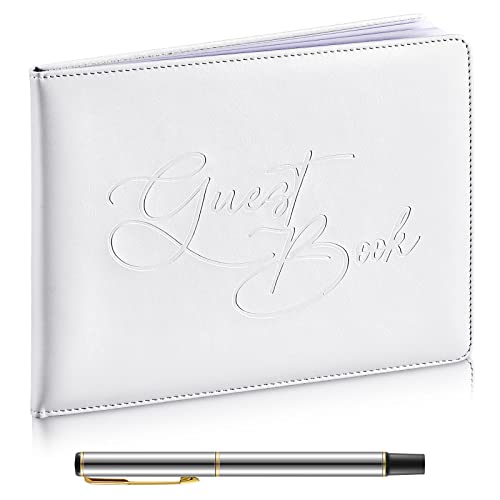 Panelee Wedding Guest Book with Pen 7 x 9 Inches, Milky White, Classic | Bridal Shower Guest Book, guestbook Reception Guestbook, elegant Hardcover for Wedding Graduation - color: Milky White, style: Classic