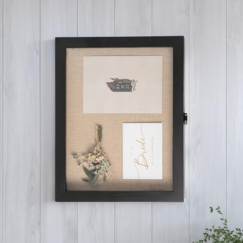 HBCY Creations 11x14 Black Wood Shadow Box Display Case - Solid Wood with Acrylic Window - Security Latch - for Mementos and Keepsakes